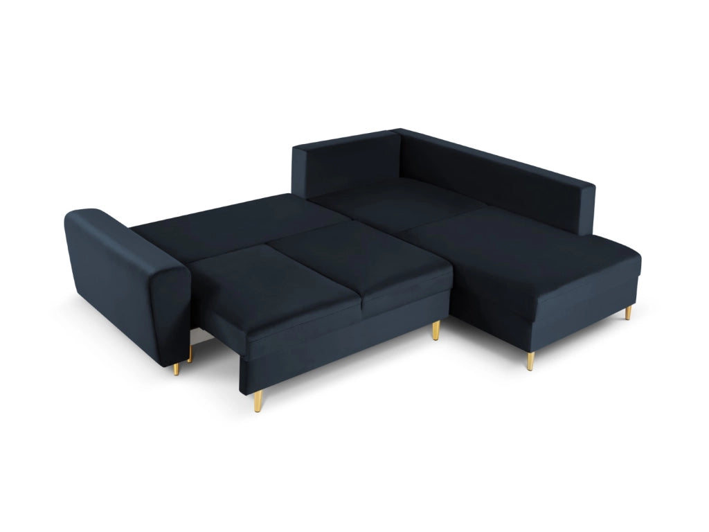 Cosmopolitan Design - Divano convertibile angolare destro con contenitore "Kyoto" 5 posti in velluto blu scuro 