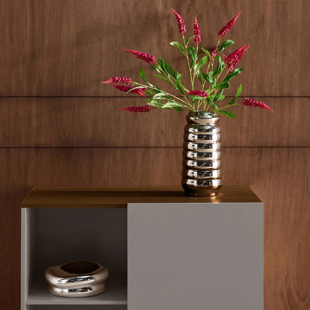 Credenza in metallo e decorazione in legno 1 anta, 80cm, grigio