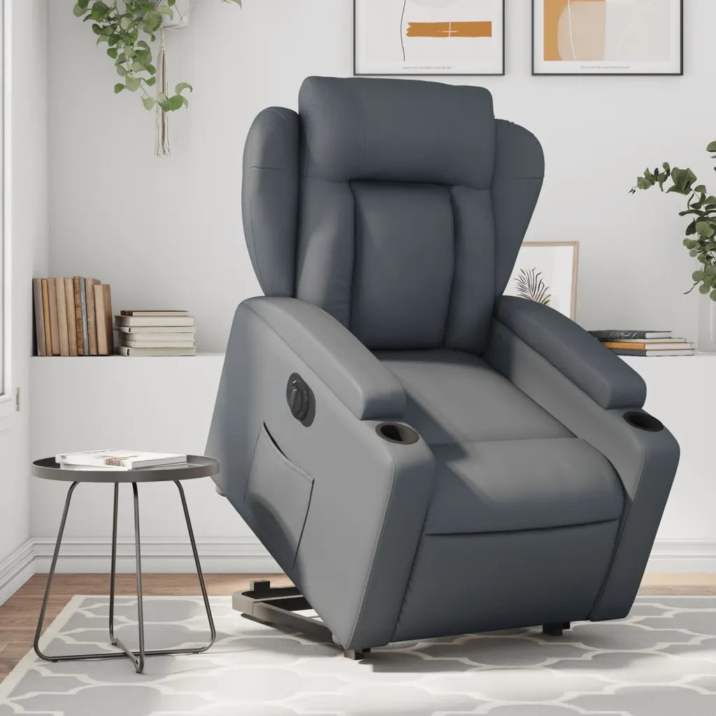 Poltrona Alzapersona Reclinabile Grigio in Similpelle 3204561