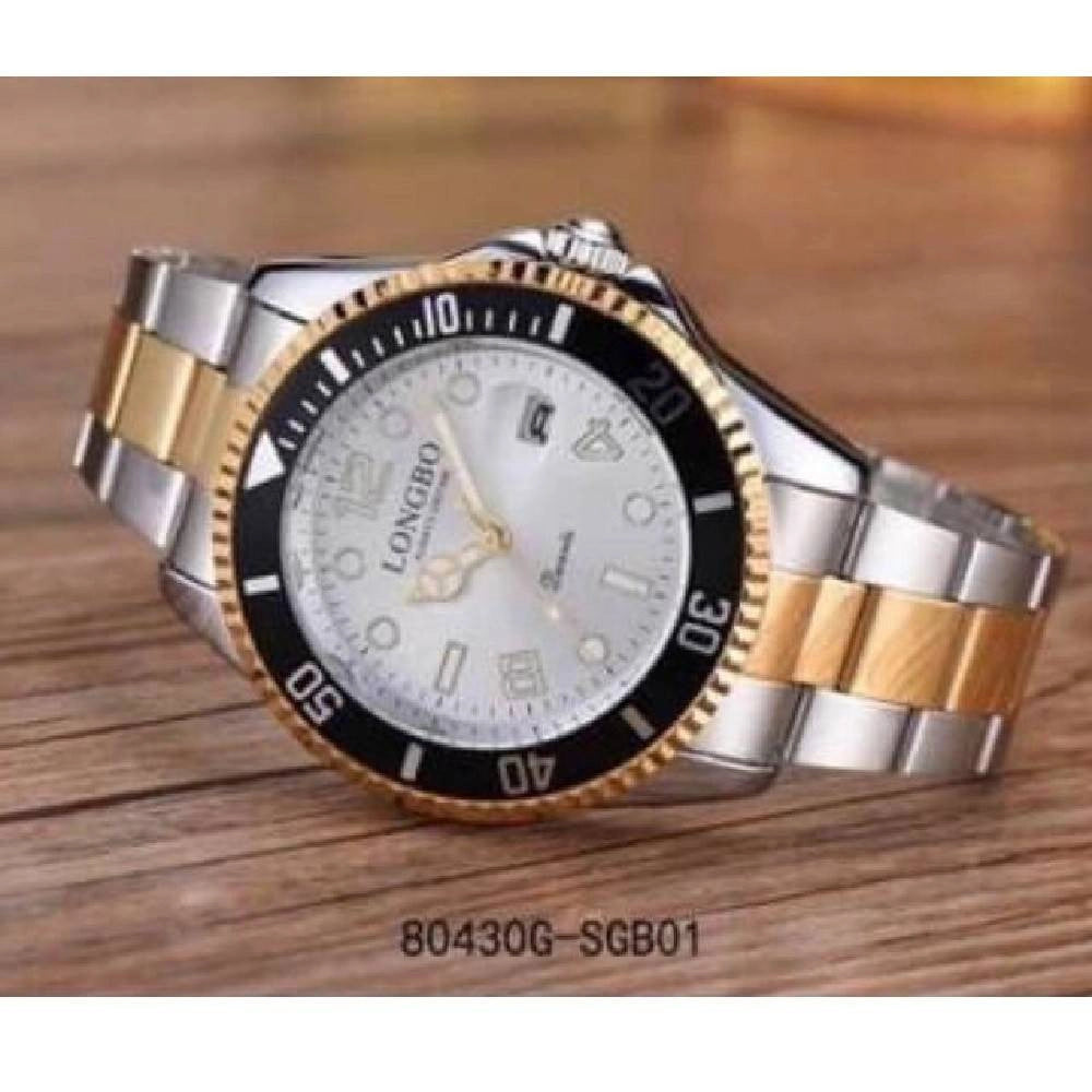 Trade Shop - Orologio Da Polso Longbo 80430g Uomo Quarzo Impermeabile Data Silver Dorato Nero -