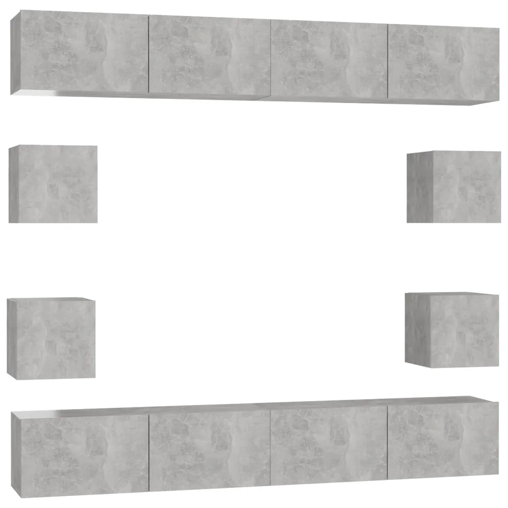 Set di Mobili Porta TV 8 pz | Armadietto TV | Mobile Porta TV Grigio Cemento in Legno Multistrato