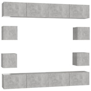 Set di Mobili Porta TV 8 pz | Armadietto TV | Mobile Porta TV Grigio Cemento in Legno Multistrato
