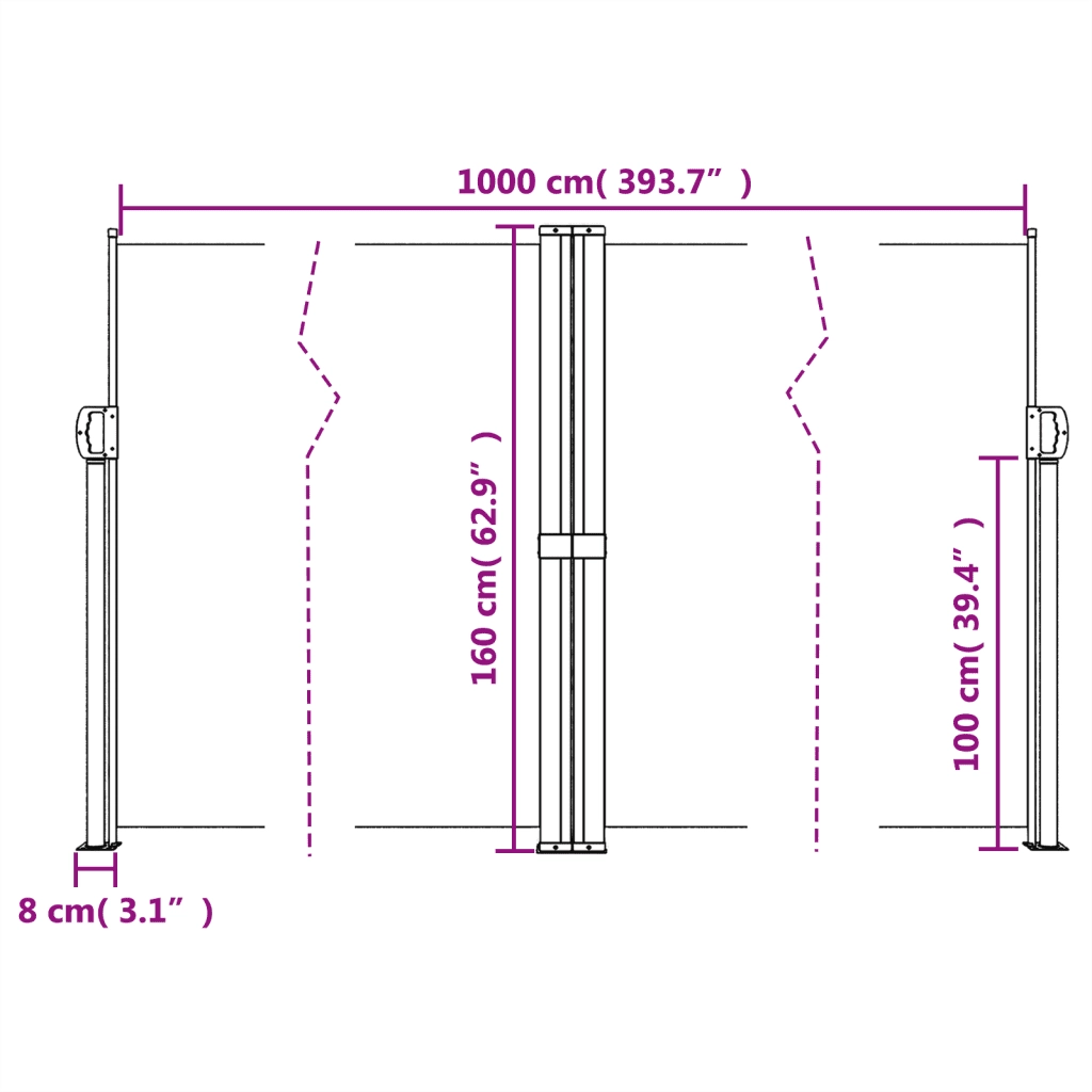Tenda da Sole Laterale Retrattile Bianca 160x1000 cm 4004736