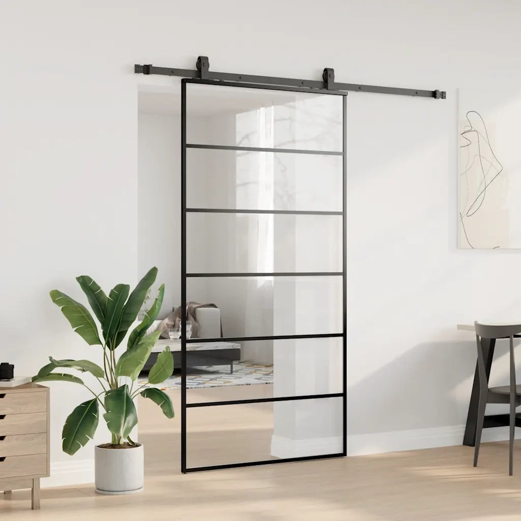 Porta Scorrevole con Ferramenta Nera 102x205 cm in Vetro ESG