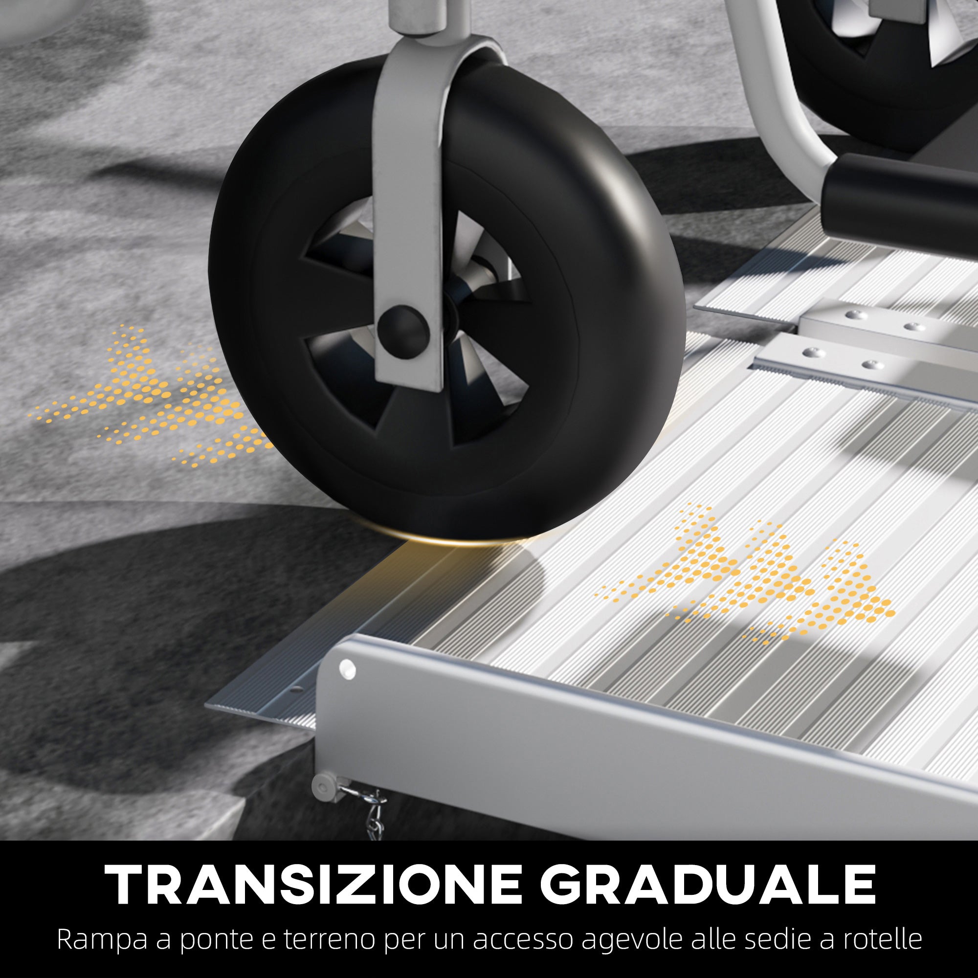 Rampa per Sedia a Rotelle e Scooter per Disabili 305x73.5x5 cm Pieghevole e Antiscivolo in Alluminio Argento