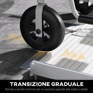 Rampa per Sedia a Rotelle e Scooter per Disabili 305x73.5x5 cm Pieghevole e Antiscivolo in Alluminio Argento