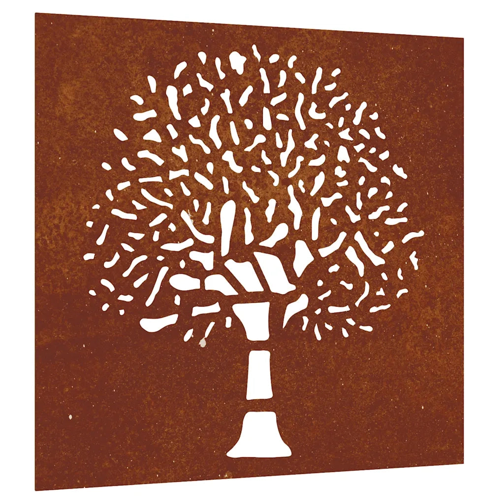 Decorazione Muro da Giardino 55x55 cm Albero in Acciaio Corten 824502