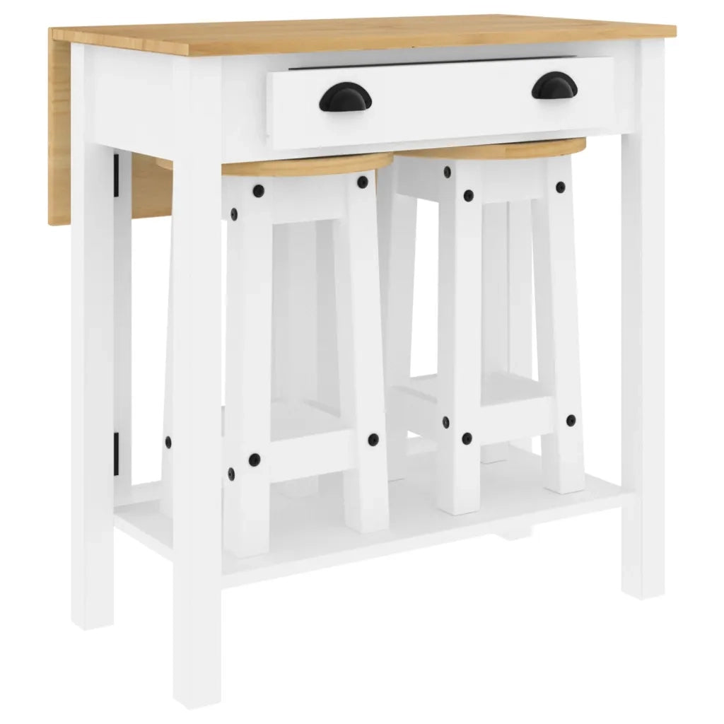 vidaXL Set da Bar 3 pz Bianco in Legno Massello di Pino
