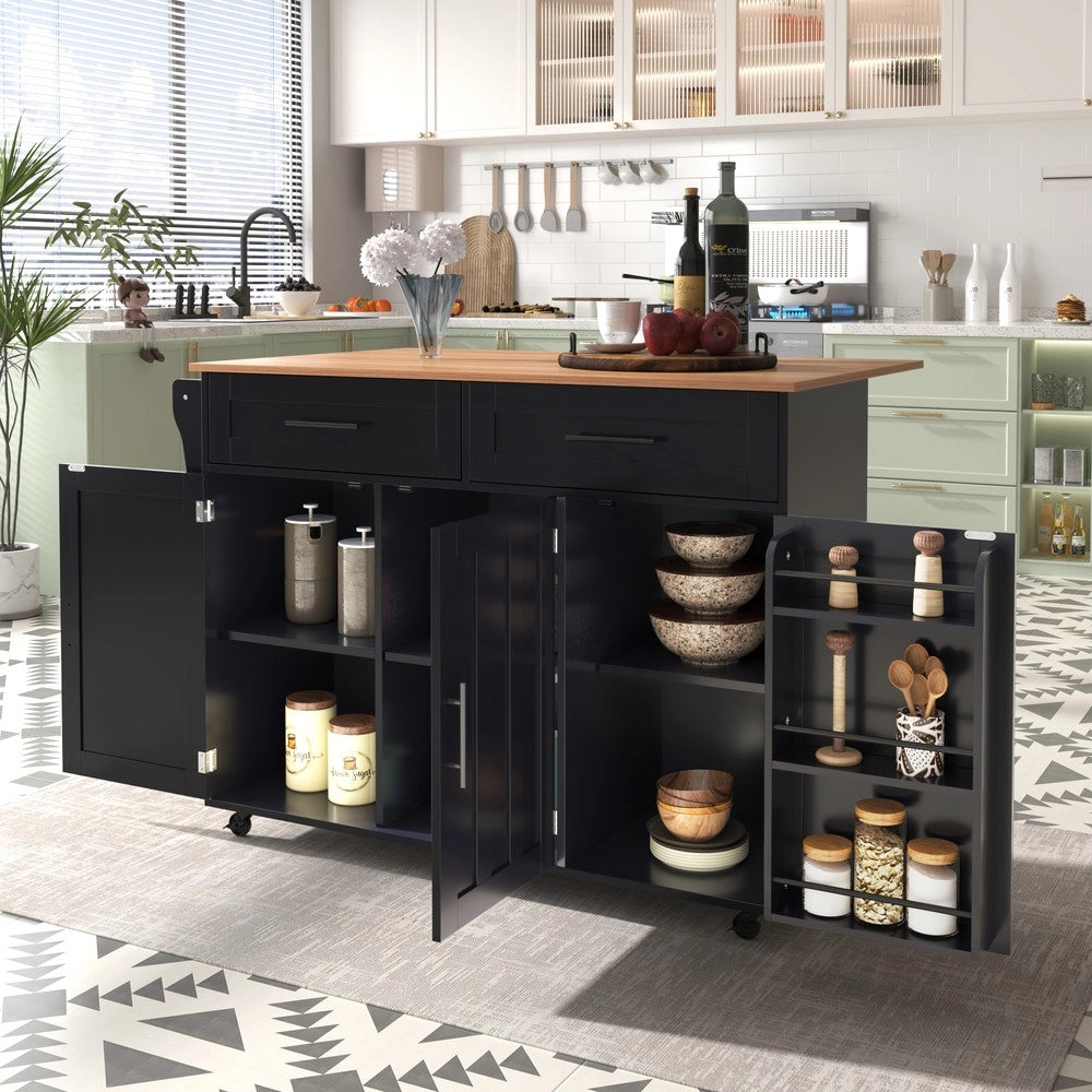 Carrello da Pranzo con Piano Pieghevole ¨C Xylo ¨C Legno Massello, Nero, 129x46x91,5 cm