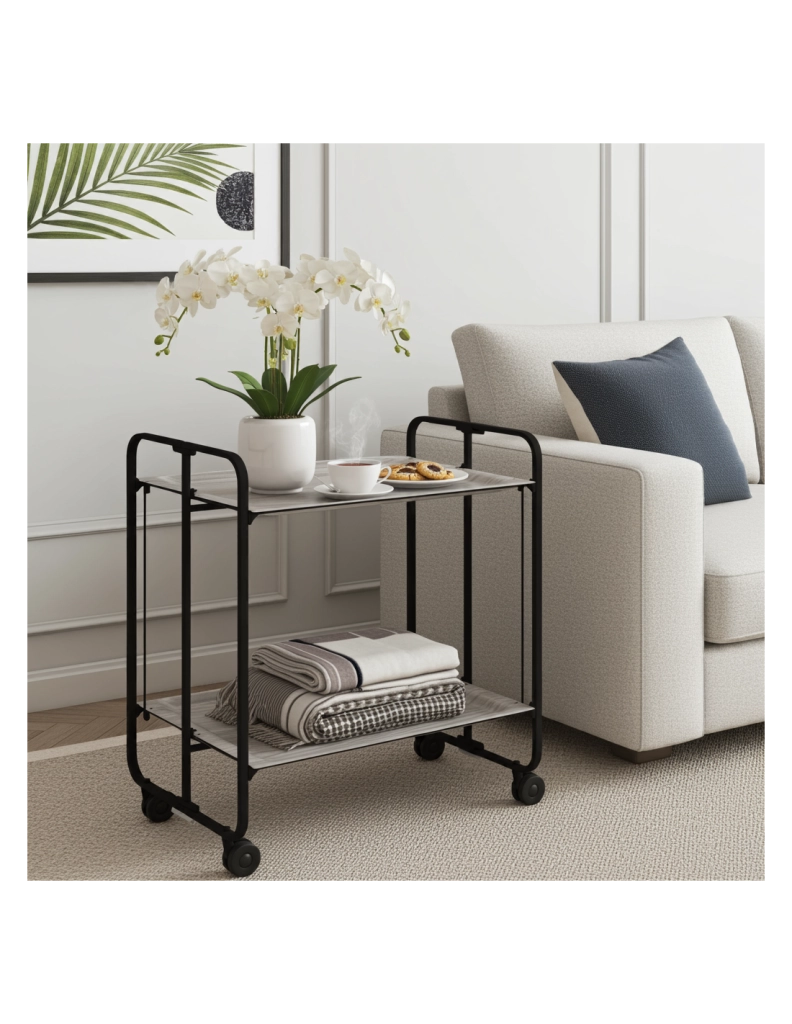 Carrello da cucina pieghevole nero con ruote BAUHAUS 2 ripiani
