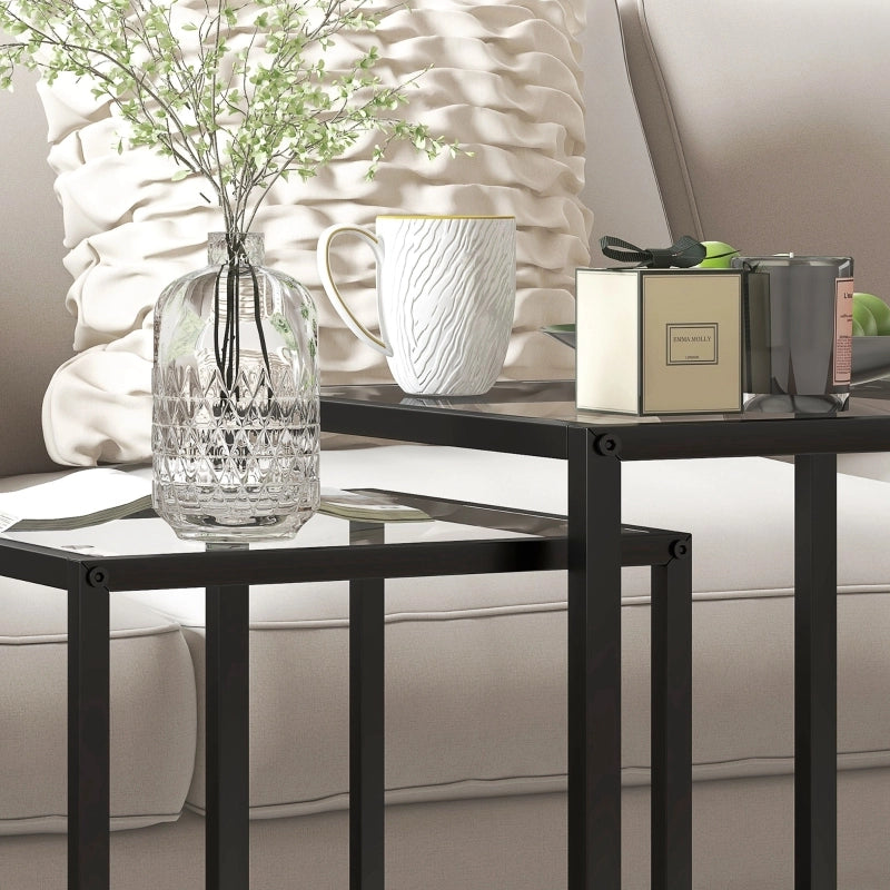 TAVOLINI Set 2 pezzi 42x42/33x33 cm vetro temperato nero