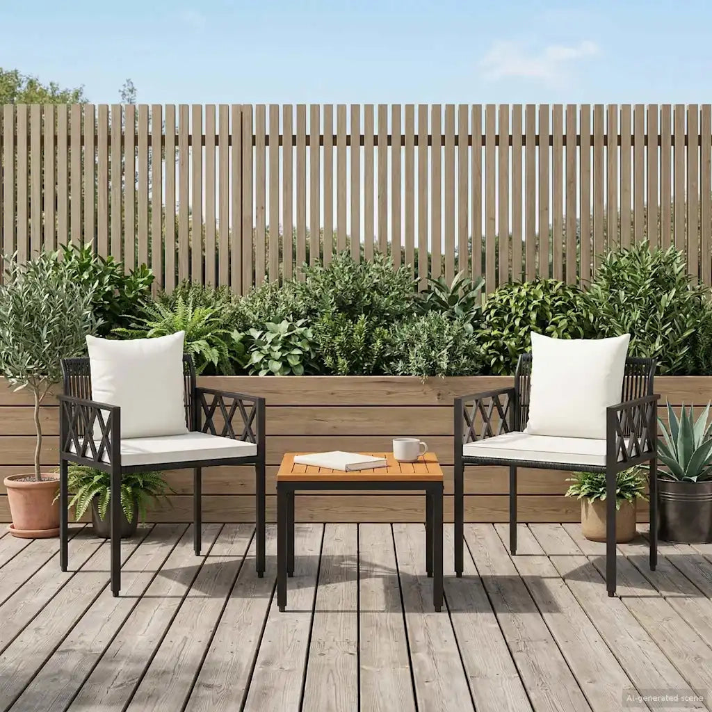 Set Mobili da Esterno 3 pcs Nero e Bianco Crema polyrattan 42025347
