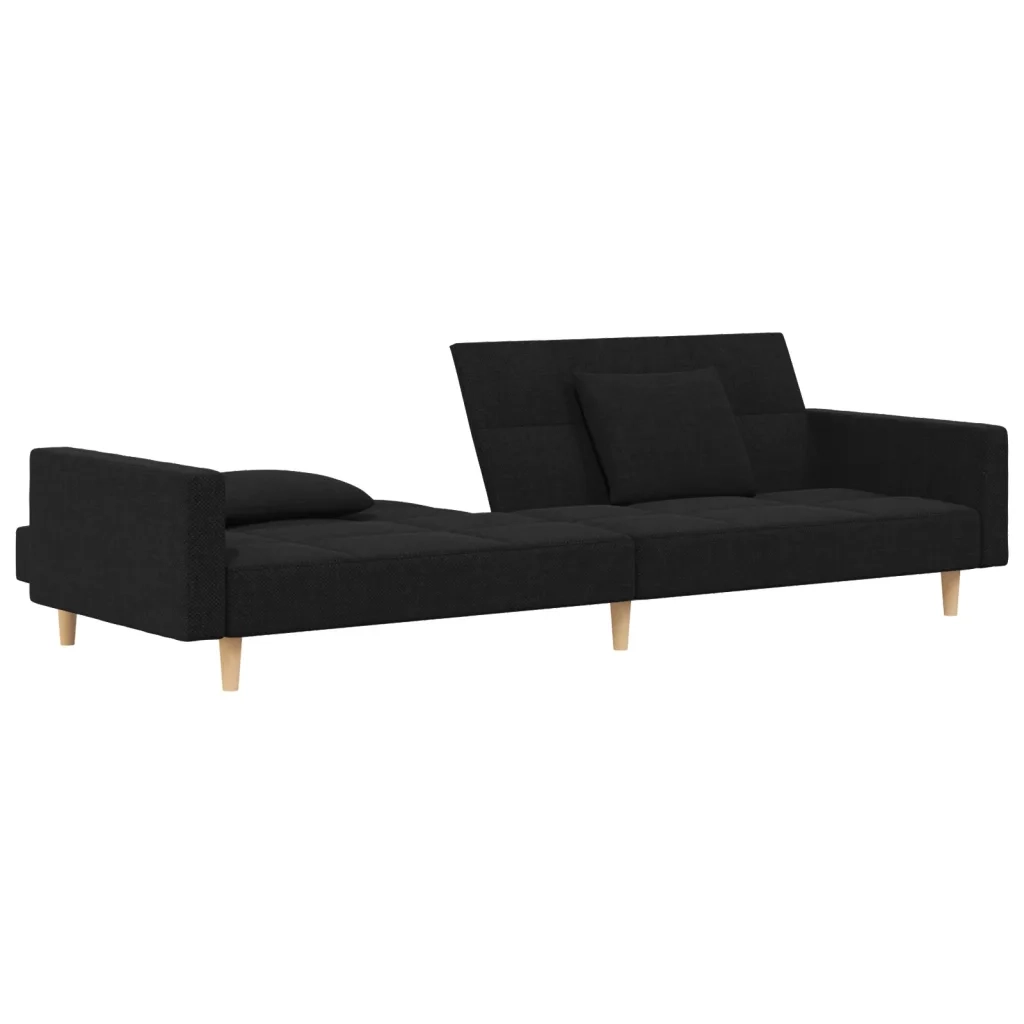 Divano Letto a 2 Posti con 2 Cuscini Nero in Tessuto 375801