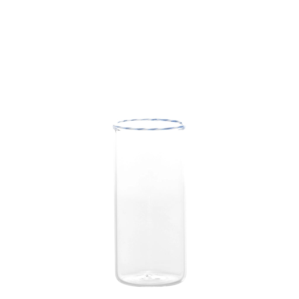 Set 6 Bicchieri Highball Intrecci in Vetro Borosilicato Soffiato a Mano, Elegante Design Bianco e Blu per Long Drink, Resistenti agli Shock Termici