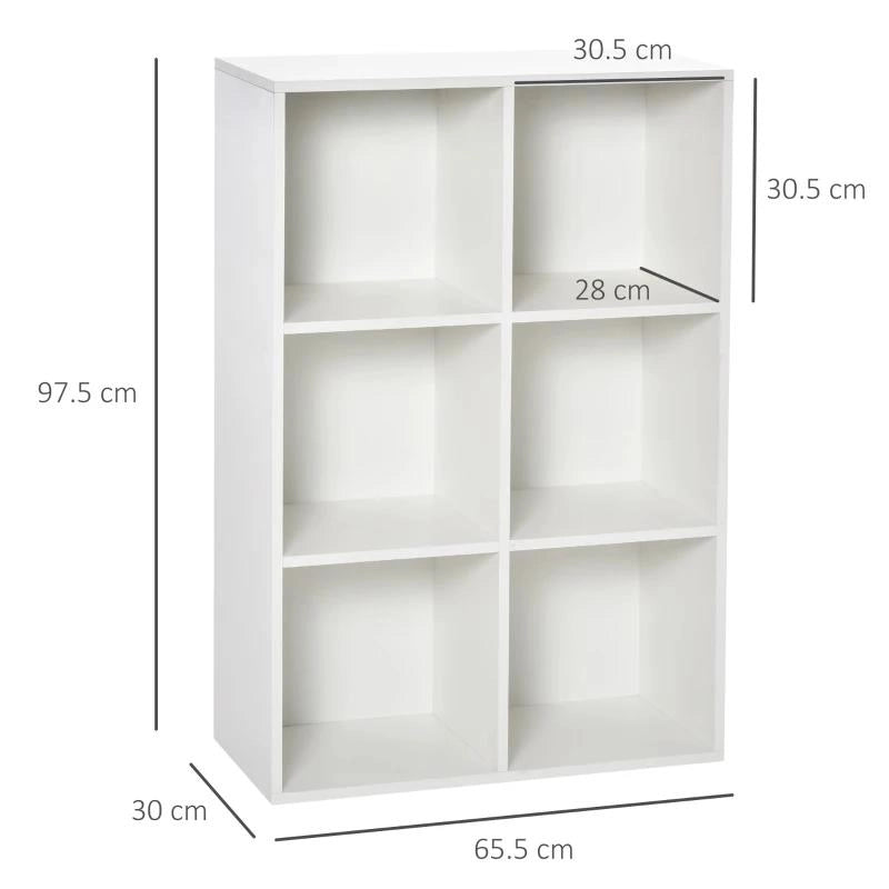 MOBILE LIBRERIA MODERNO A 6 CUBI IN LEGNO, 65.5X30X97.5 CM, BIANCO