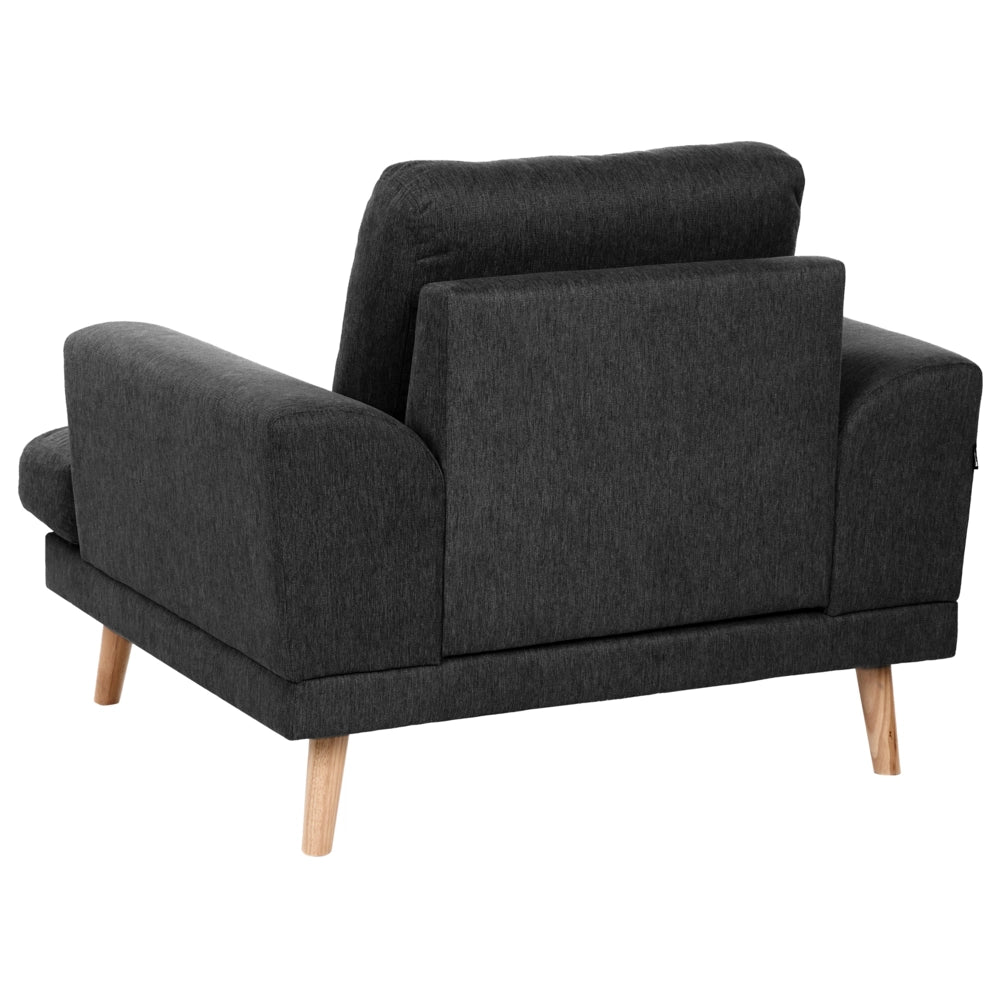 Set da salotto a 4 posti con divano in tessuto e poltrona braccioli svasati in stile moderno nero