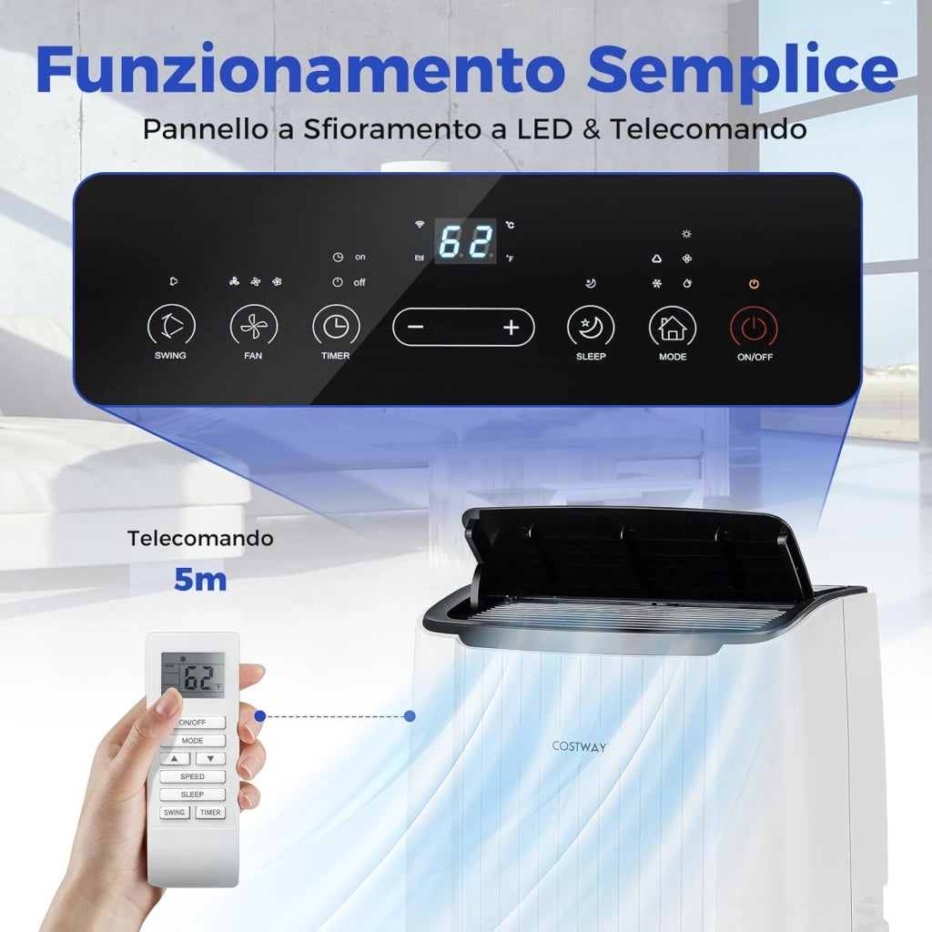 Condizionatore Portatile Caldo e Freddo, 12000BTU/3,5kW, 6 in 1 Con Raffreddamento, Riscaldamento, Ventola, Deumidificazione, Modalità Notturna e WiFi, 24H Timer, R290 (12000, BTU)