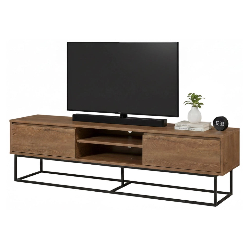 Mobile porta TV Corinna, Credenza da soggiorno, Armadio basso per TV, Base parete attrezzata, 180x40h50 cm, Noce e Nero