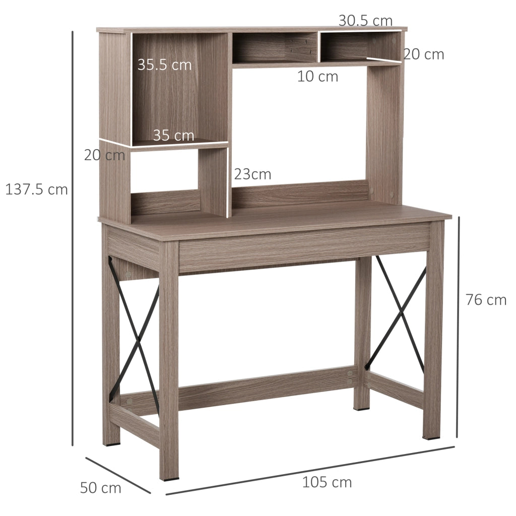EasyComfort Scrivania per Computer Moderna con Ripiani Aperti, Scrivania con Libreria in Legno, Tavolo Porta PC per Computer, per Ufficio, Studio e Camera da Letto, 105x50x137.5cm, Marrone