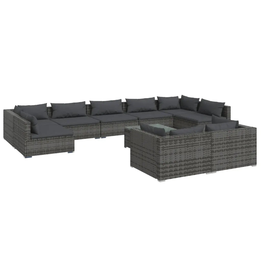Set Divani da Giardino 10 pz con Cuscini in Polyrattan Grigio 3102069