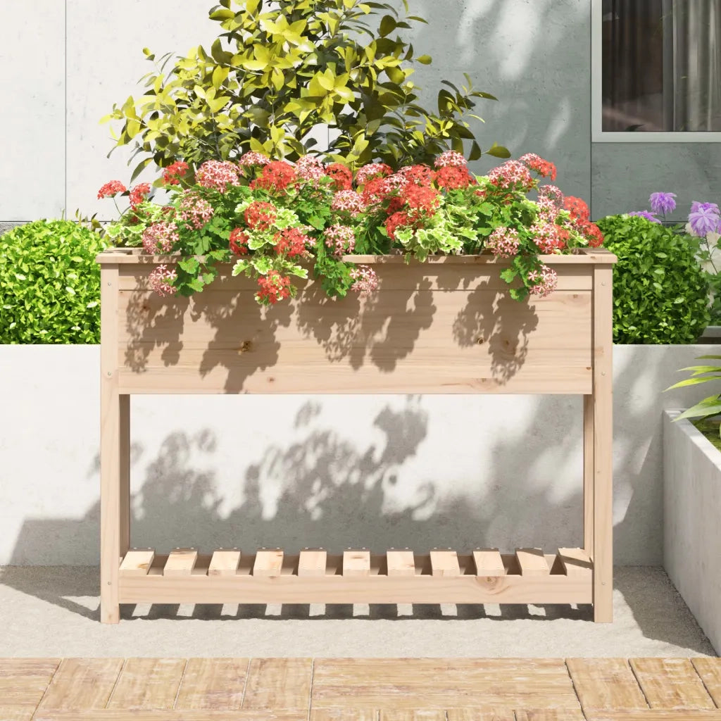 Fioriera con Mensola-Vaso con Ripiano-Contenitore per Piante 111,5x34,5x81 cm in Legno Massello di Pino