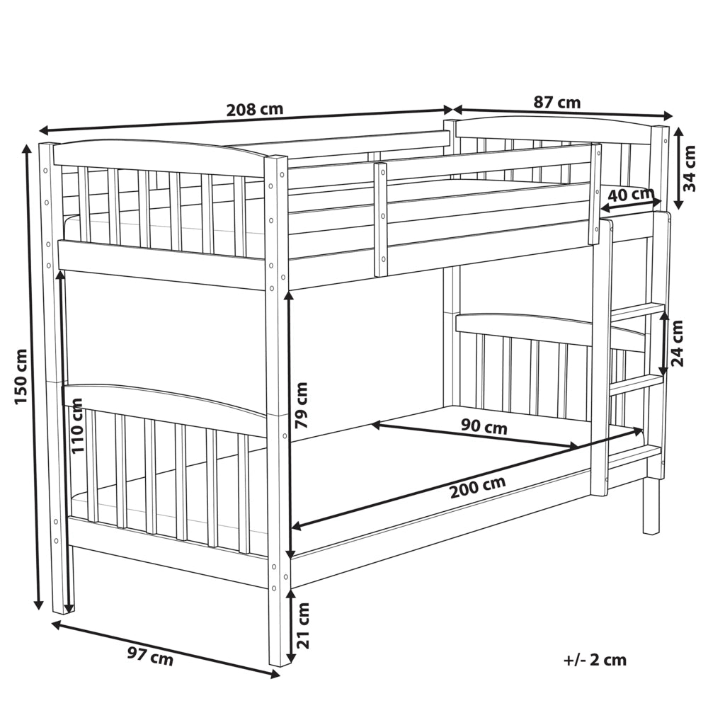 Letto a castello letto doppio in legno di pino blu scuro Single Size 90 x 200 di altezza per bambini cameretta