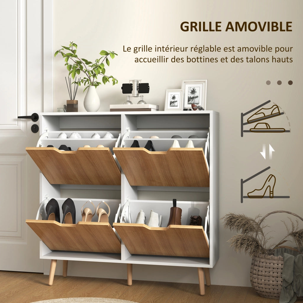 Scarpiera con ante e ripiano regolabile ¨C zephmum ¨C legno di pino naturale 95x26x95 cm