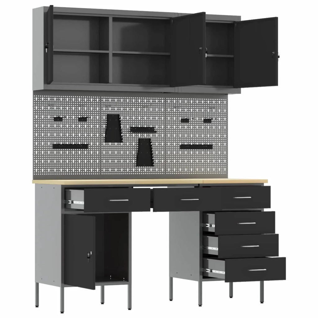 Mobile da lavoro 8 pcs Nero Legno ingegnerizzato e acciaio 3321464