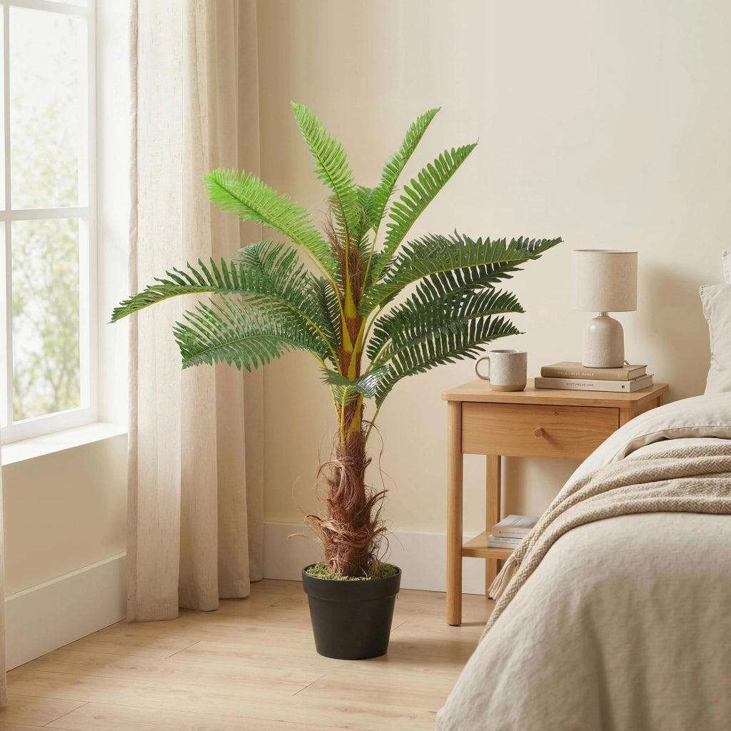 Palma Artificiale 100 cm con 21 Foglie in PEVA ¨C Minimal ¨C Verde con Vaso in Plastica