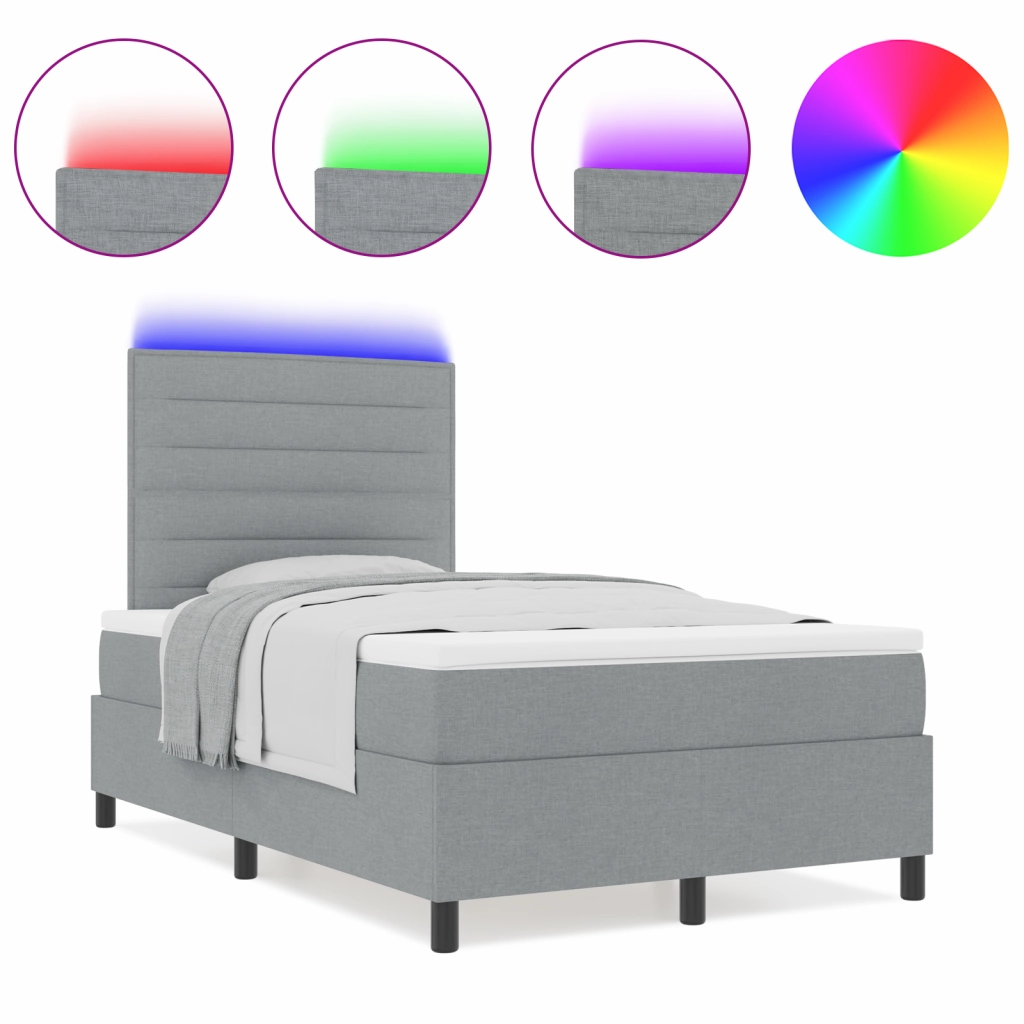 Letto Box Spring con Materasso & LED Grigio Chiaro 120x190 cm Tessuto