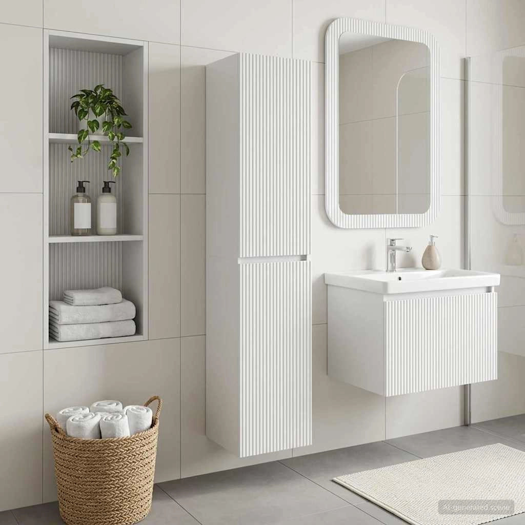 Mobiletto da Bagno a Muro Bianco 33 x 34,5 x 160 cm 890512
