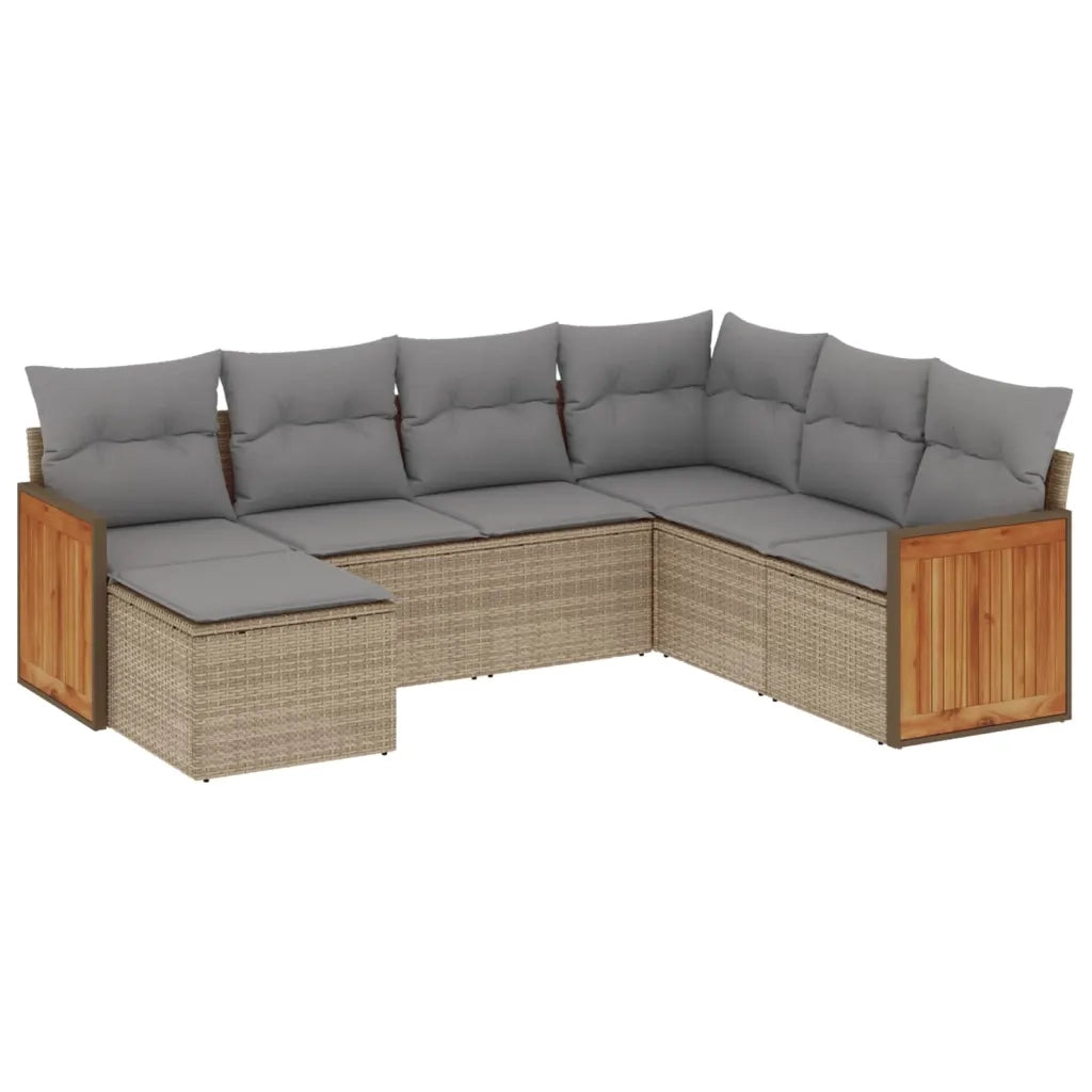 Set Divani da Giardino 7 pz con Cuscini Beige in Polyrattan 3260288