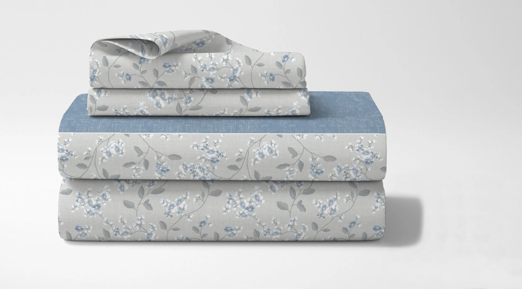 Completo Letto In Cotone Di Flanella Lenzuola Matrimoniali,Parure, Flanella Calda e Morbida,Anti Pilling Felpato Flanellato - Boccioloblu520 - Matrimoniale