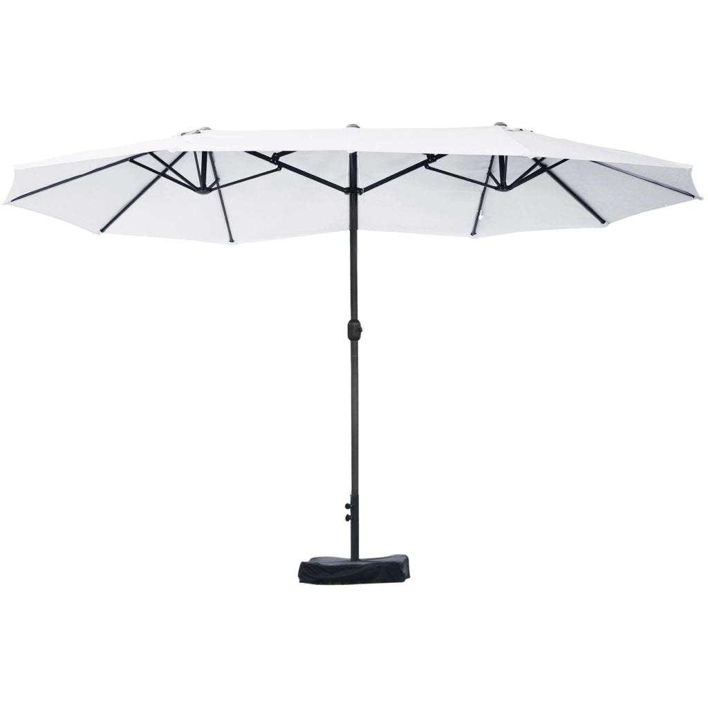 Ombrellone Doppio a 12 Stecche 455x265x238 cm con Base a Croce e Manovella in Acciaio e Poliestere Beige