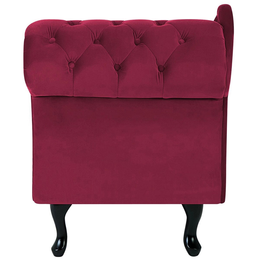 Chaise longue bordeaux  con bottoni in velluto a versione destra in stile moderno