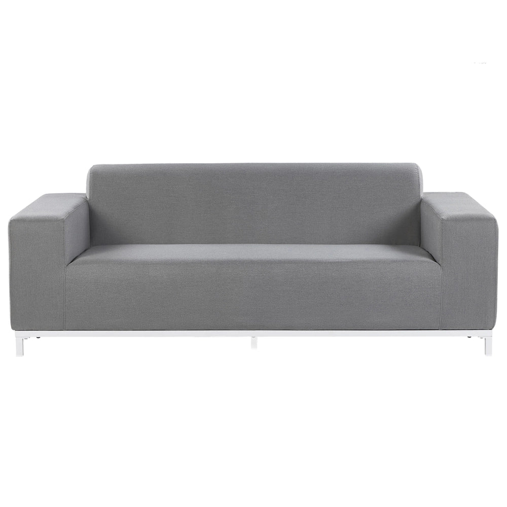 Set divano da giardino rivestimento in tessuto grigio gambe in alluminio bianco con ottomana 5 posti resistente agli agenti atmosferici