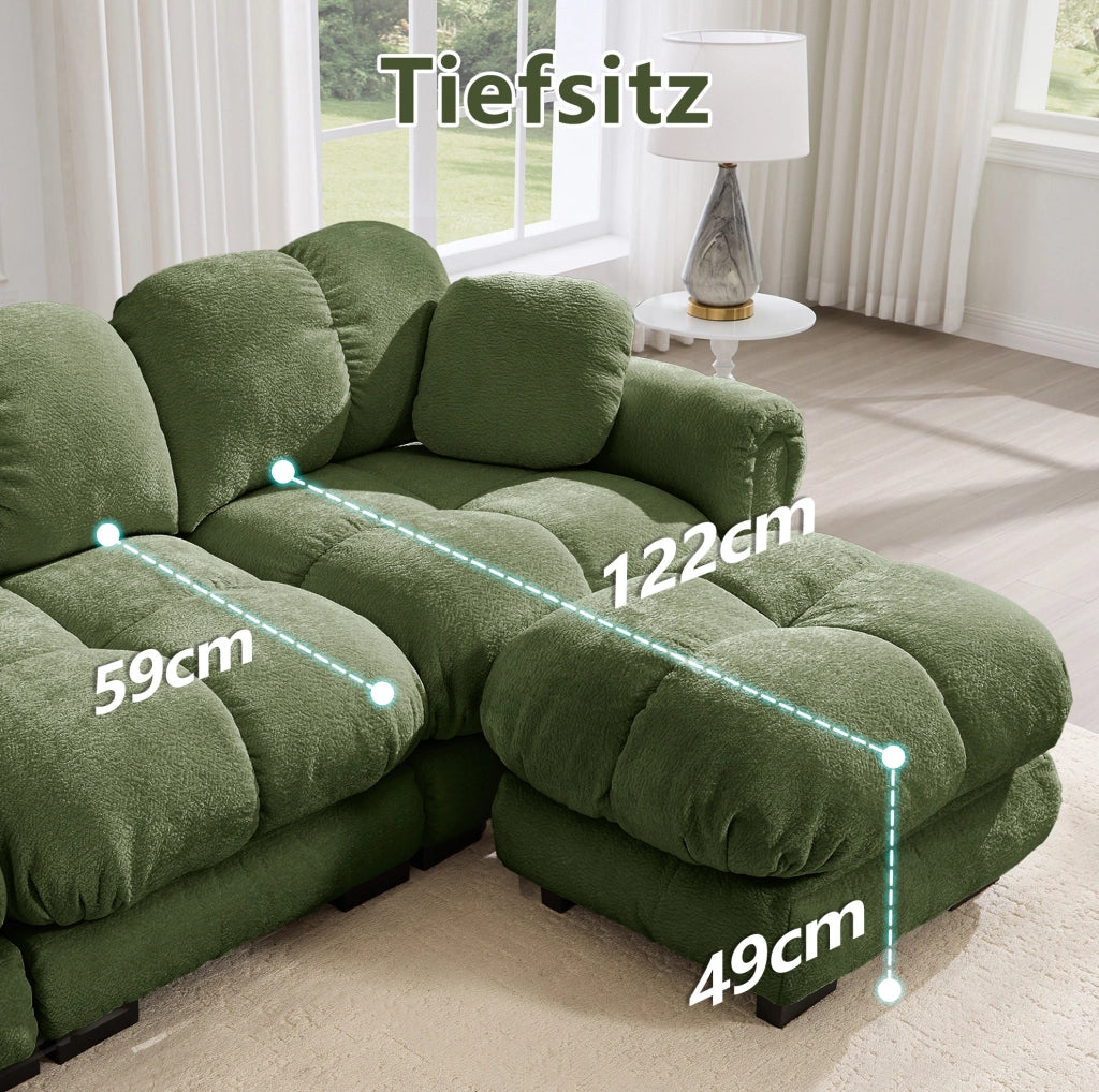 Divano modulare in chenille con pouf mobile 190x149x90 cm; verde