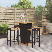 Set Bar Giardino 5 pz Nero Polyrattan e Legno Massello Acacia 3187724