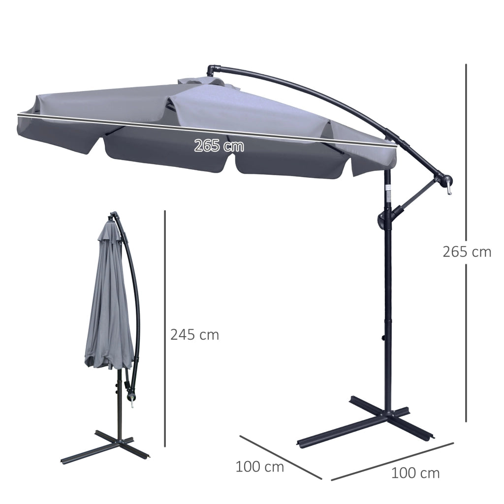 EasyComfort Ombrellone da Giardino 2.7x2.7 m a Braccio in Metallo con Tettuccio in Poliestere Regolabile e Apertura a Manovella, Grigio
