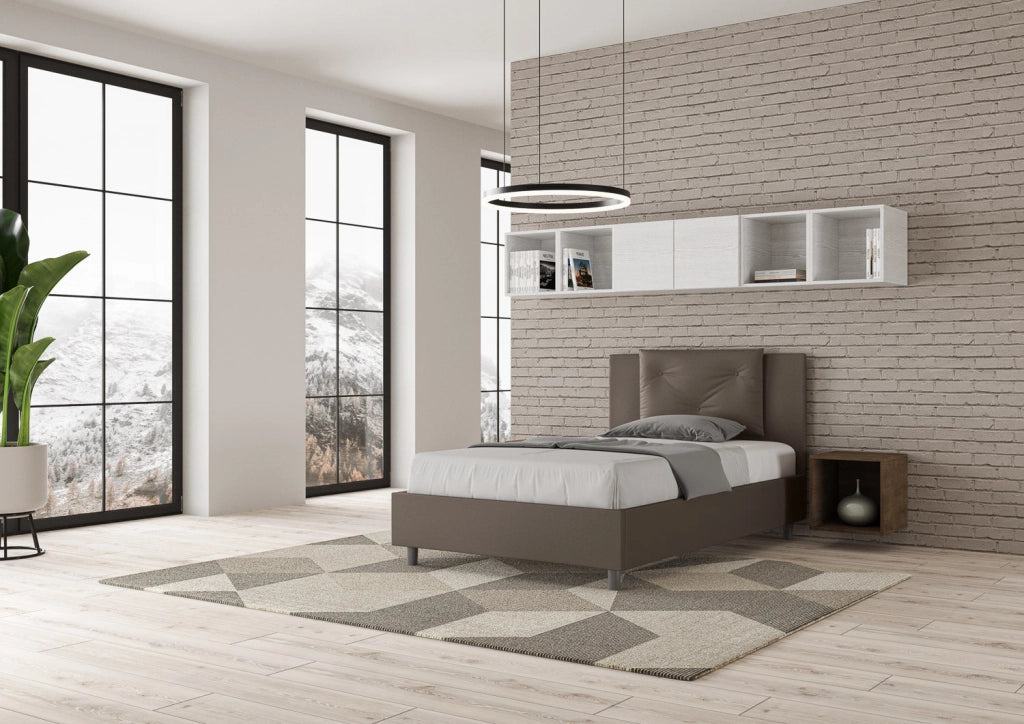Letto 1 Piazza e Mezzo 120x200 cm con Rete e Contenitore Appia Cappuccino
