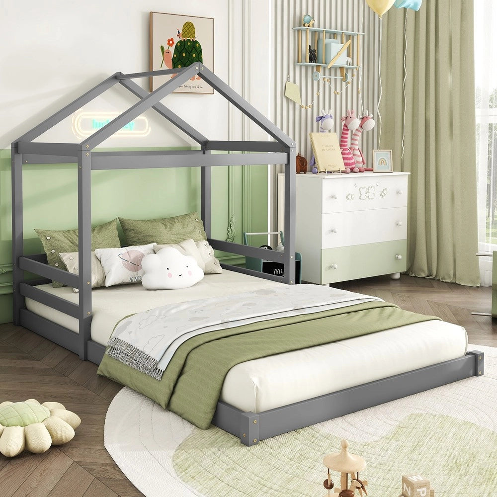 Letto Casetta Bambini con Rete a Doghe ¨C MINIMAL ¨C Pino Grigio 140x200
