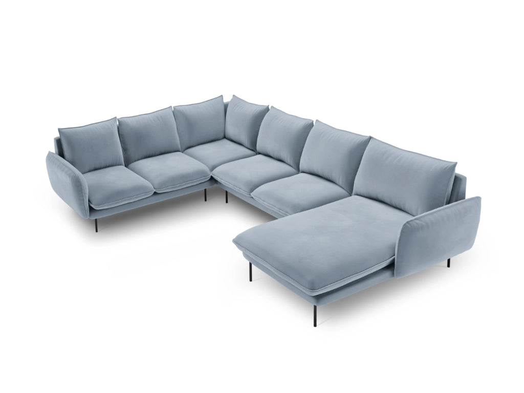 Cosmopolitan Design - Divano panoramico sinistro "Vienna" 7 posti in velluto azzurro 