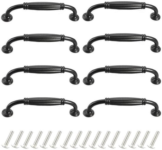 Maniglia di Apertura Cassetto in Alluminio Nero 96 mm - 8 Pezzi - Vintage - Maniglia a Mano - Ideale per Cucine - Installazione Facile - Maniglia di Cassetto