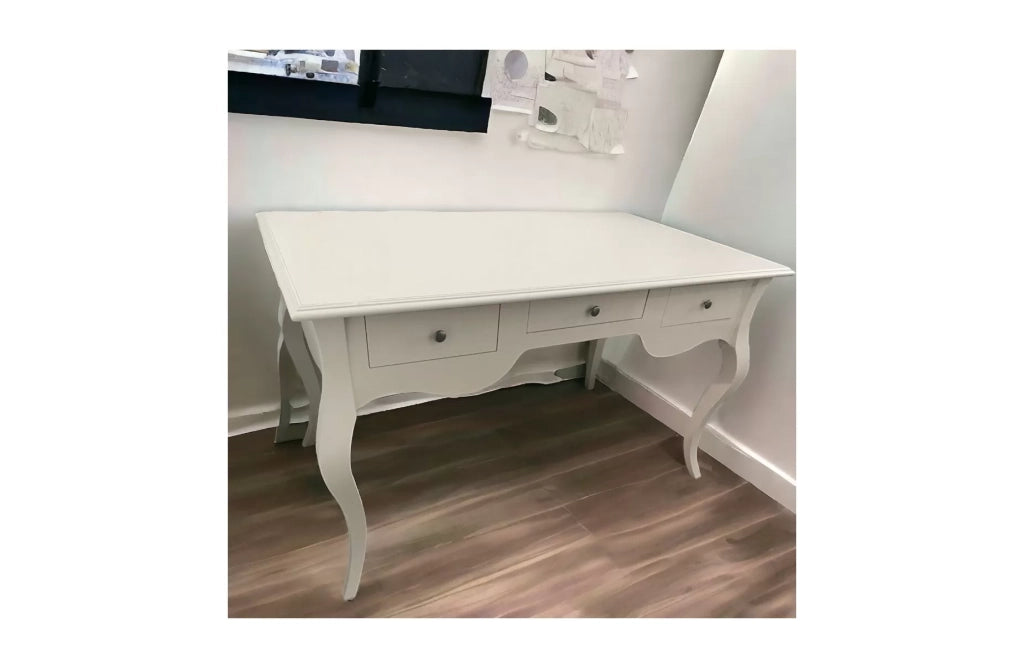 Scrivania legno 3 cassetti laccato bianco opaco l.130 x p.75 h.80 - Mobili 2G
