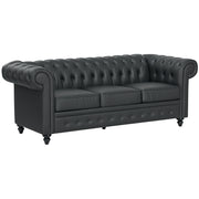 Divano Chesterfield Trapuntato 3 Posti ¨C zephmum ¨C Finta Pelle Nero 213x86x79 cm