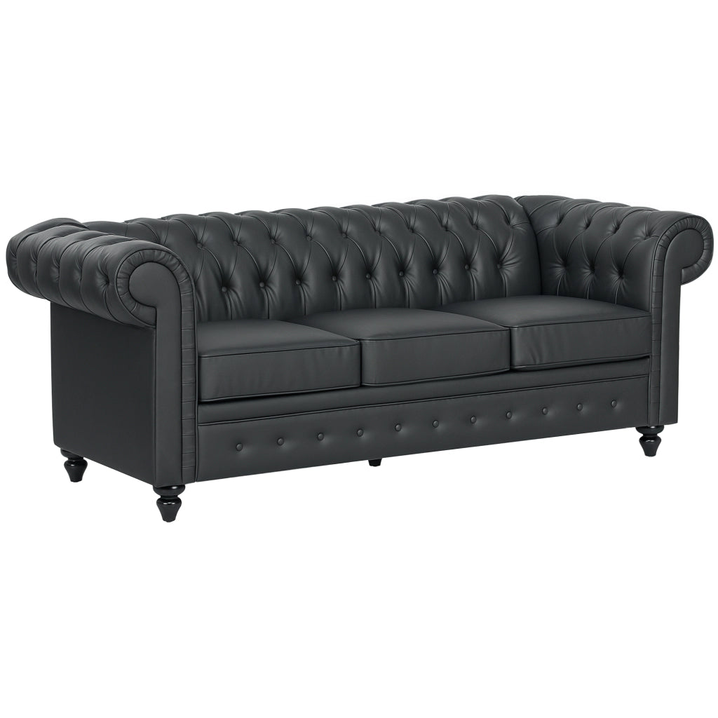 Divano Chesterfield Trapuntato 3 Posti ¨C zephmum ¨C Finta Pelle Nero 213x86x79 cm