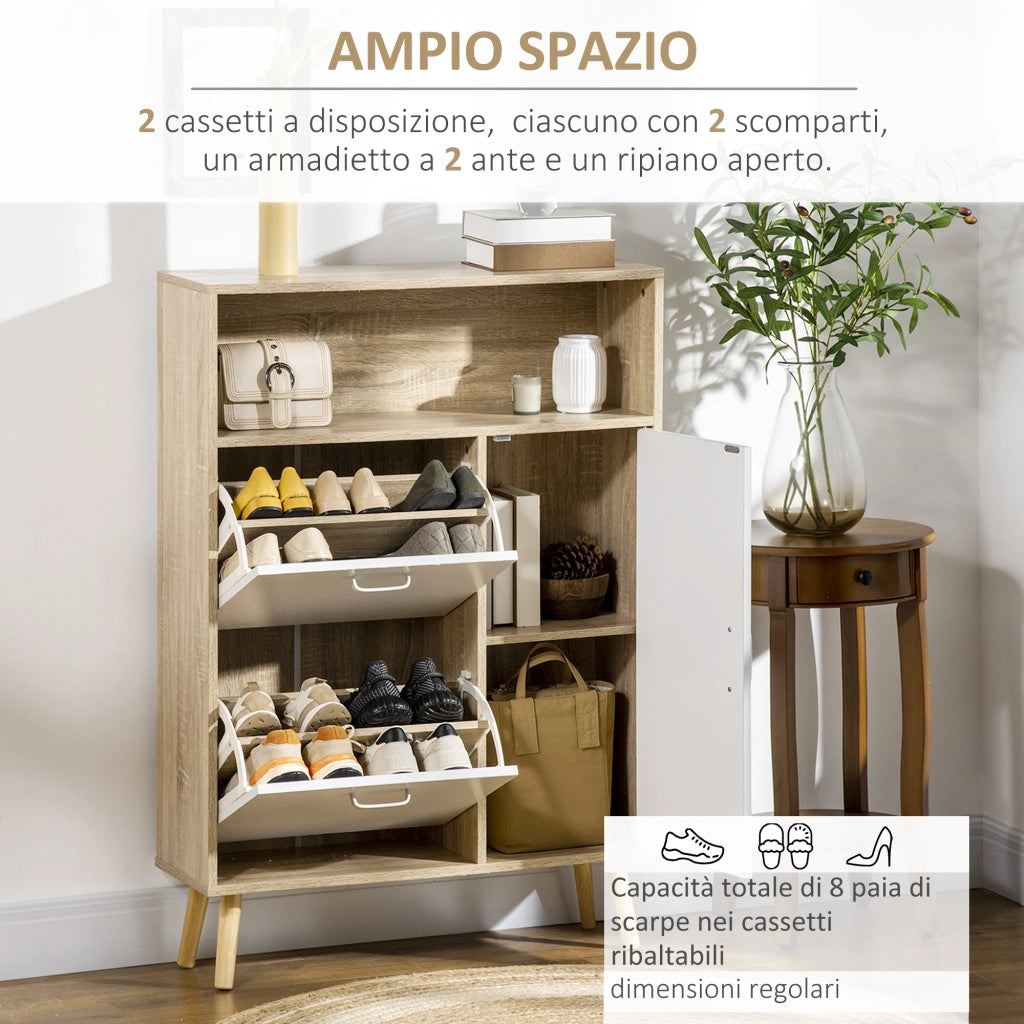 Armadio per scarpe ¨C zephmum ¨C 80x25.5x112.5cm, Bianco, Legno