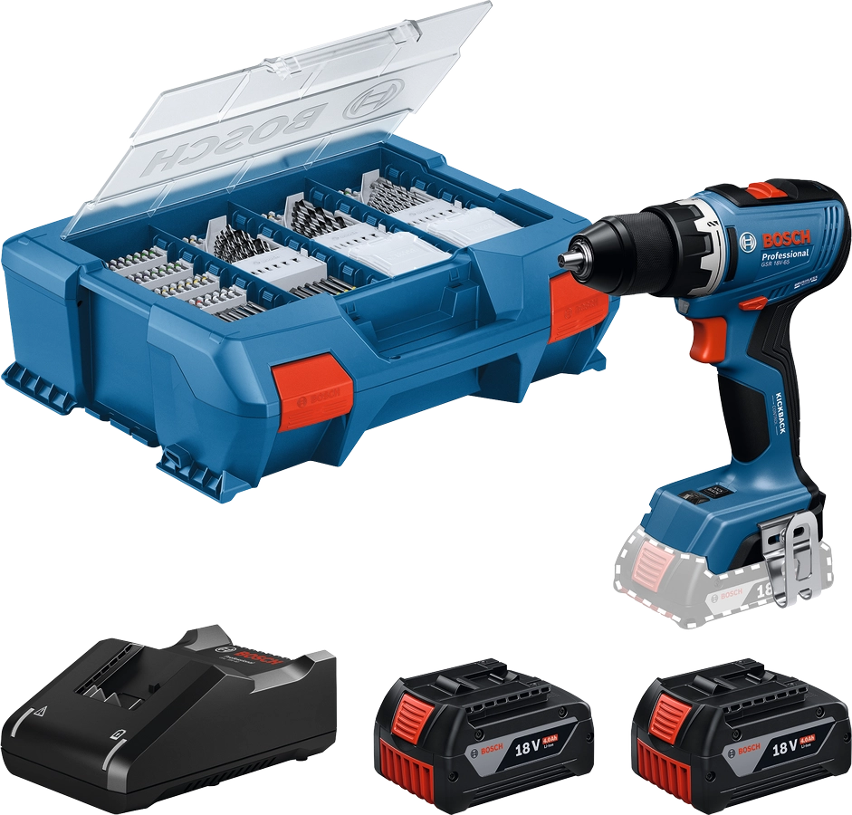 Bosch GSR 18V-65 Professional + Set 2×4,0 Ah Avvitatore Brushless 18V in Kit