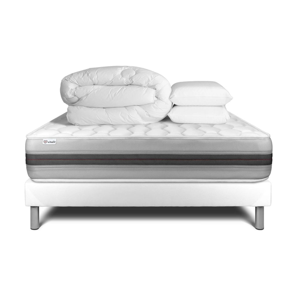 Pacchetto letto completo - Materasso 160x200cm + Box spring con doghe (in kit) + 2 cuscini + Piumino - Vitalspring Recover