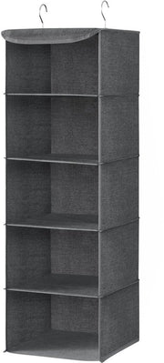 Organizzatore appeso - Ripiegabile - Grucce metalliche - Supporti in bambù - 5 contenitori - Fino a 2 kg per contenitore - Arredamento per armadi